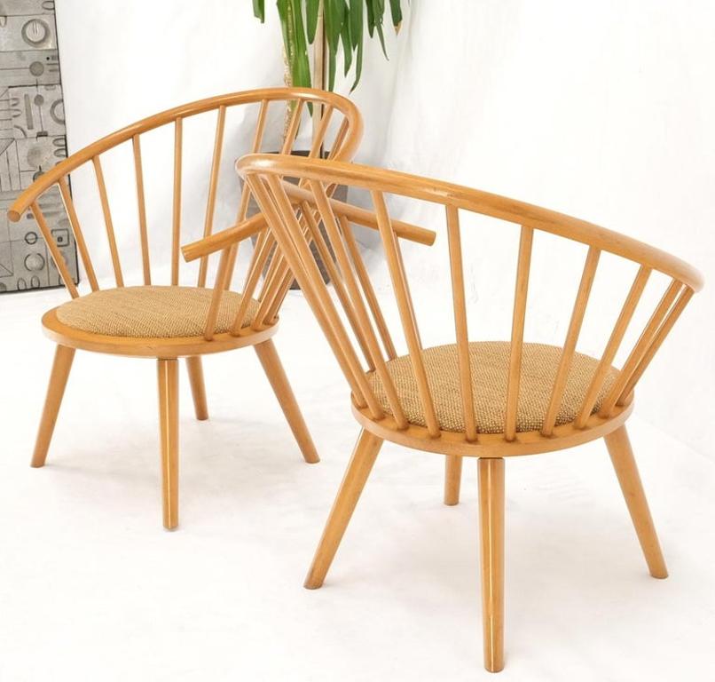 Pair of Japanese Mid Century Modern Akita Mokko Fan Barrel Back Lounge Chairs