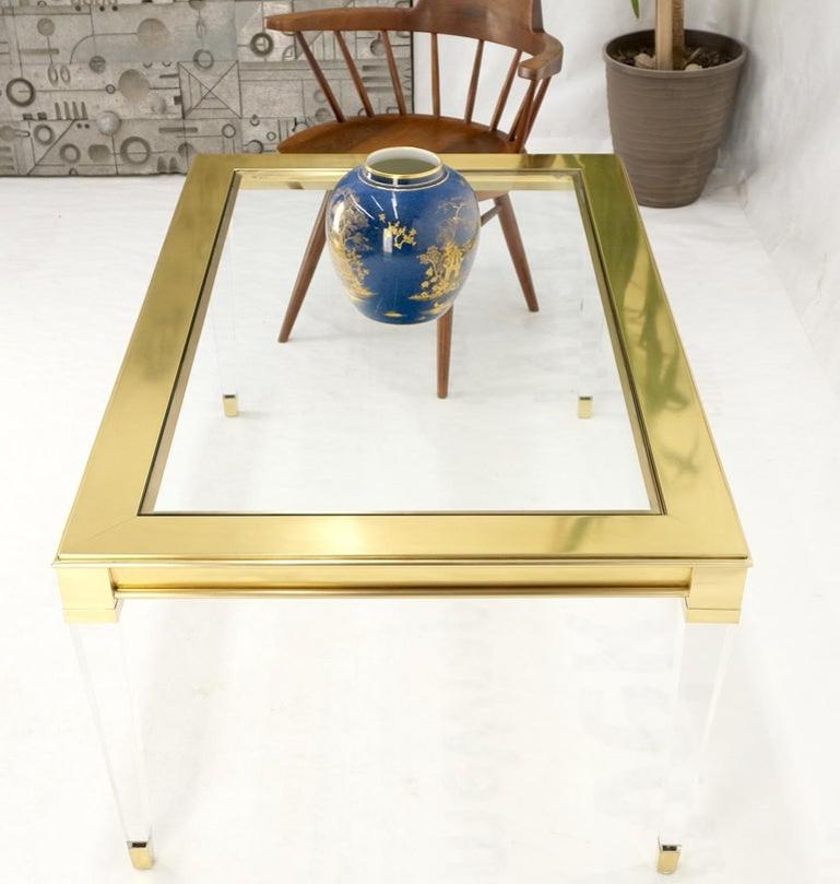 Large Mid Century Modern c.1970's Lucite Brass Glass Top Rectangle Coffee Table