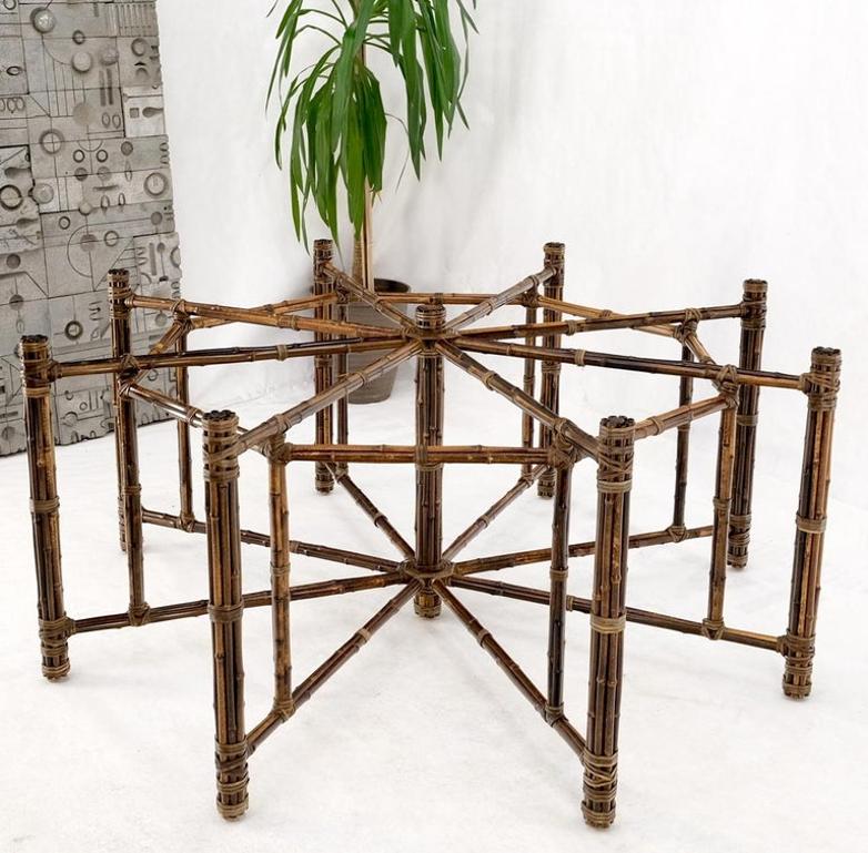 Very Large Octagonal Glass Top Leather Strapped Bamboo McGuire Dining Table