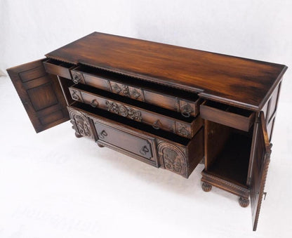 Jacobean Fine Carved Oak Sideboard Credenza Buffet Cabinet Mint