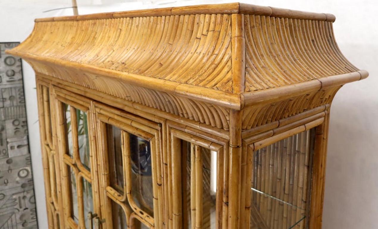 Oriental Asian Style Bamboo Rattan Hutch Buffet Display Cabinet Curio Sideboard