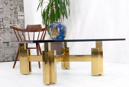 Heavy Polished Brass x Base Thick Glass Square Coffee Table Nice!