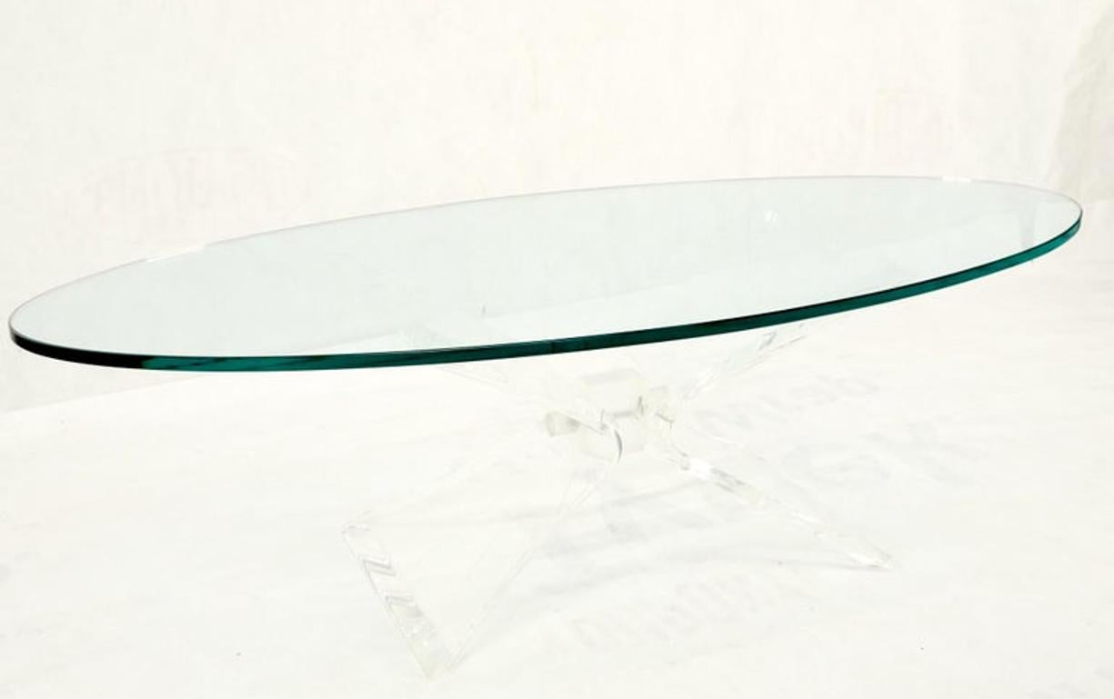 Lucite Bow Tie Butterfly Wing Shape Base Oval Glass Top Mid Century Coffee Table