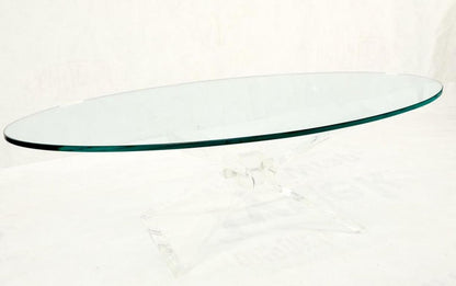 Lucite Bow Tie Butterfly Wing Shape Base Oval Glass Top Mid Century Coffee Table