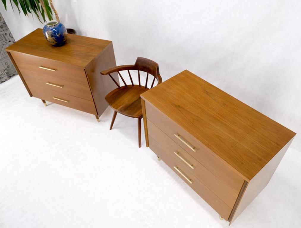 Pair John Stuart Refinished 3 Drawer Bachelor Chests Dressers W/ Long Brass Pull