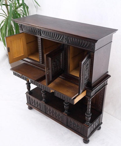 Carved Oak Jacobean Style 3 Doors Drawers Server Credenza Cabinet Cupboard Mint