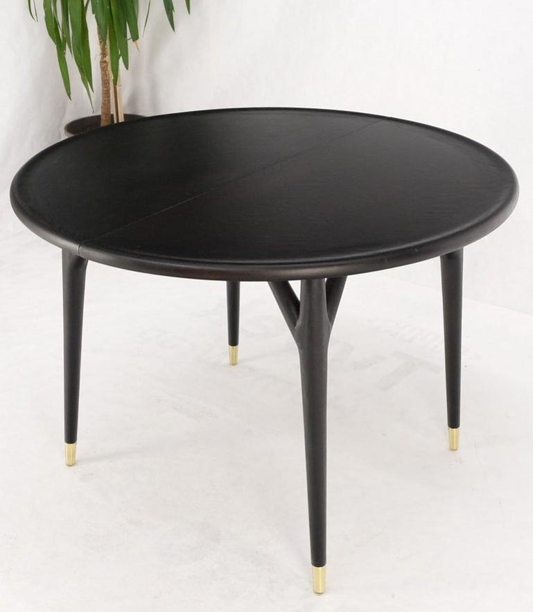 Round Mid Century Ebonized Oak Dining Table w/ Two Leafs Jack Van der Molen MINT