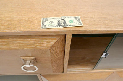Cerused White Wash Oak Drop Front Secretary Desk Bookcase Credenza