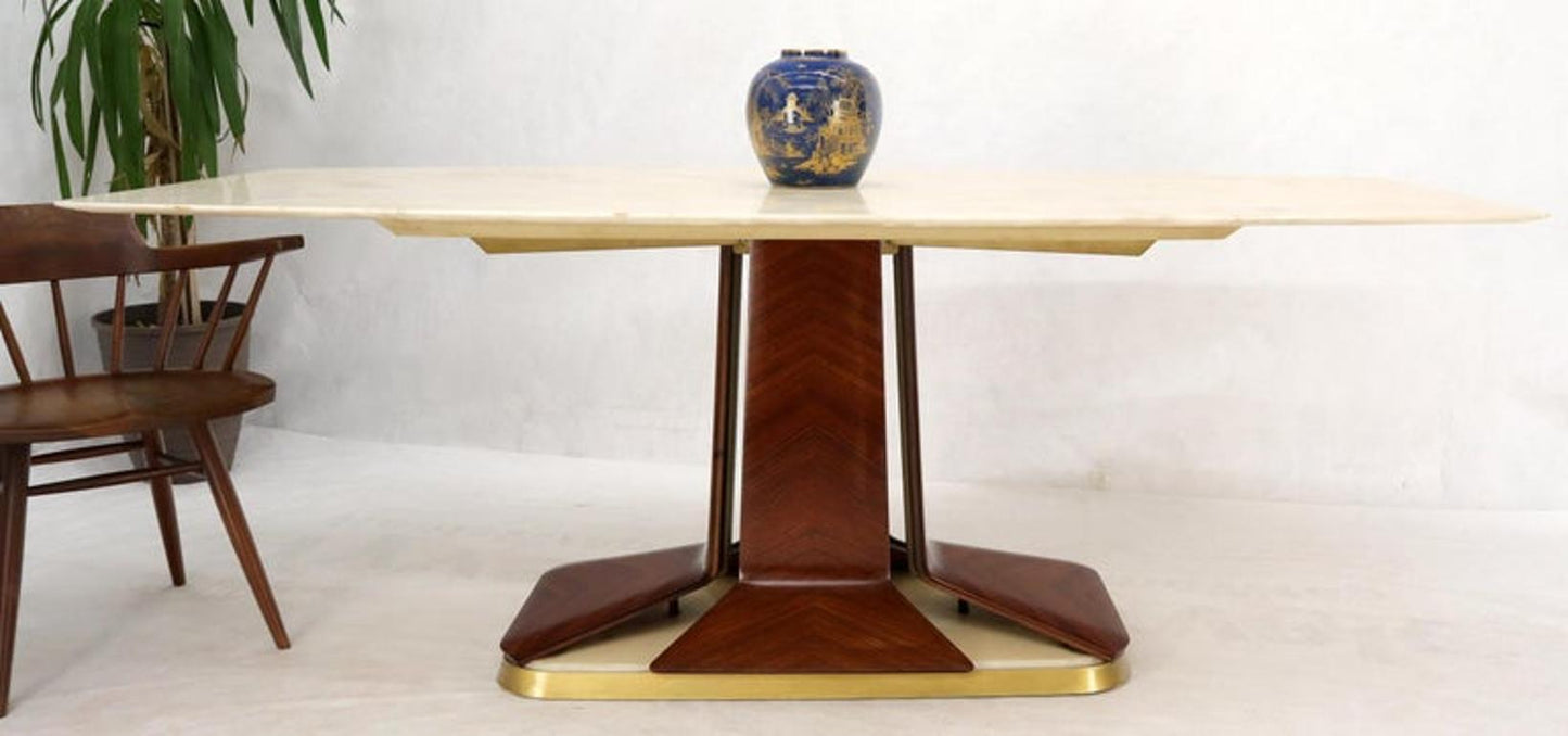 Boat Shape Light Beige Marble Top Bent Satinwood Base Art Deco Dining Table