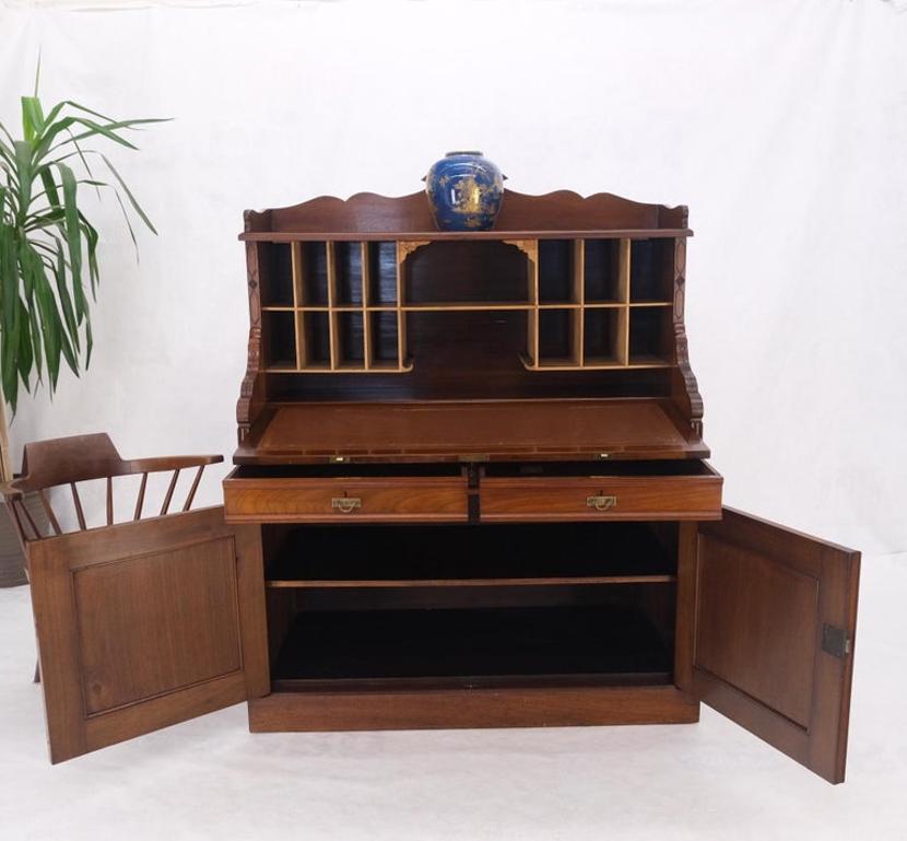 Large Walnut Victorian Secretary Bureau Cabinet Letter Shelves Bottom Storage