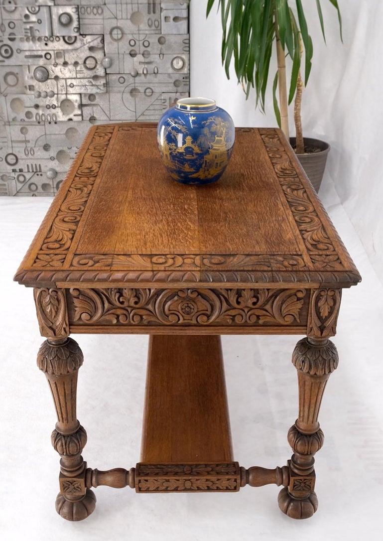 Heavily Fine Carved Oak Small Partners Desk Console Writing Table Mint