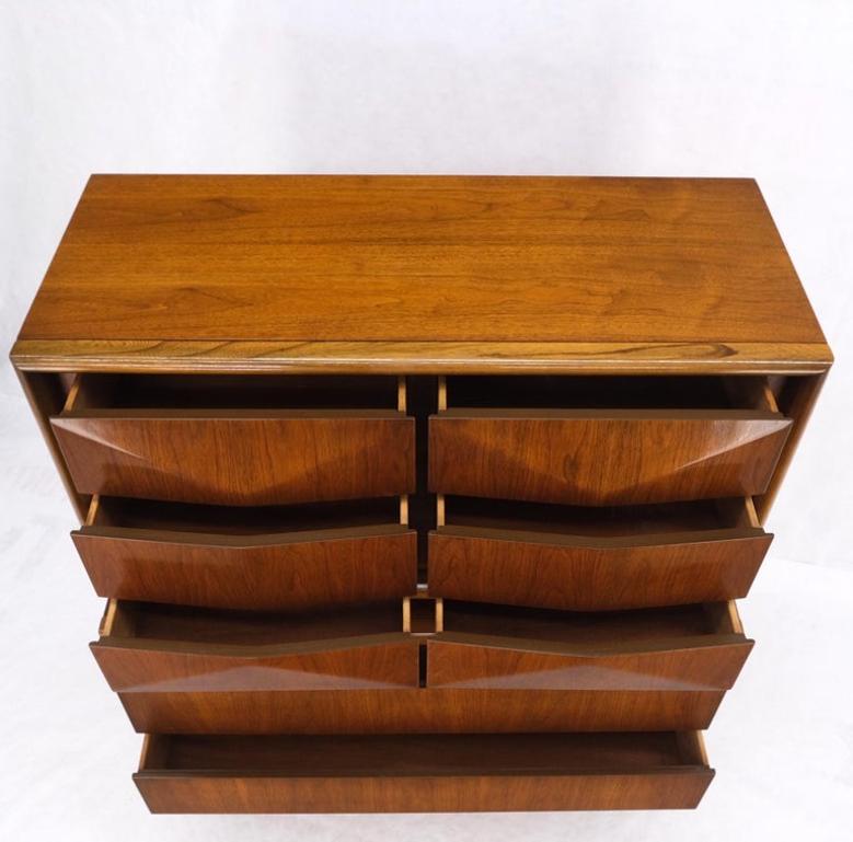 Mid-Century Modern Diamond Front Walnut 8 Drawers High Chest Dresser Cabinet