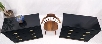 Pair John Stuart Ebonized Lacquer Greek Key Brass Pulls Bachelor Chests MINT!
