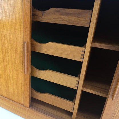 Danish Mid-Century Modern Teak Credenza Tambour Doors Hutch Mint