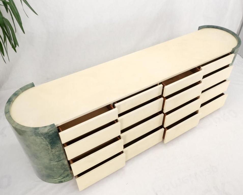 Lacquered Leather Goatskin 16 Drawers Mid-Century Modern Credenza Dresser Mint!