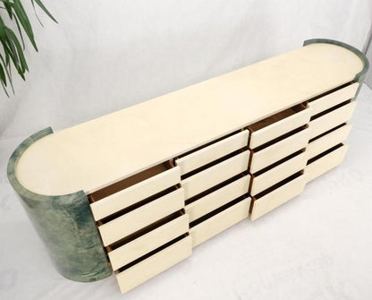 Lacquered Leather Goatskin 16 Drawers Mid-Century Modern Credenza Dresser Mint!