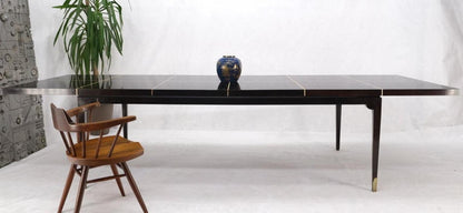 Large Tommi Parzinger Lacquered Mahogany Brass Feet Tapered Legs Dining Table