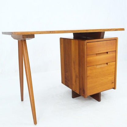 George Nakashima Turned Wood Dowel Shape Leg Single Pedestal Small Desk Mint