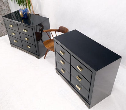 Pair John Stuart Ebonized Lacquer Greek Key Brass Pulls Bachelor Chests MINT!