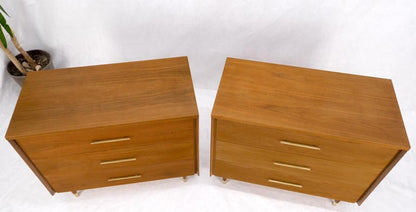 Pair John Stuart Refinished 3 Drawer Bachelor Chests Dressers W/ Long Brass Pull