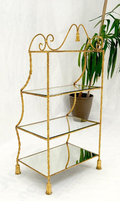 4 Tier Italian "Twisted Rope" Gilt Metal Step Etagere Decorative Shelf Mint!