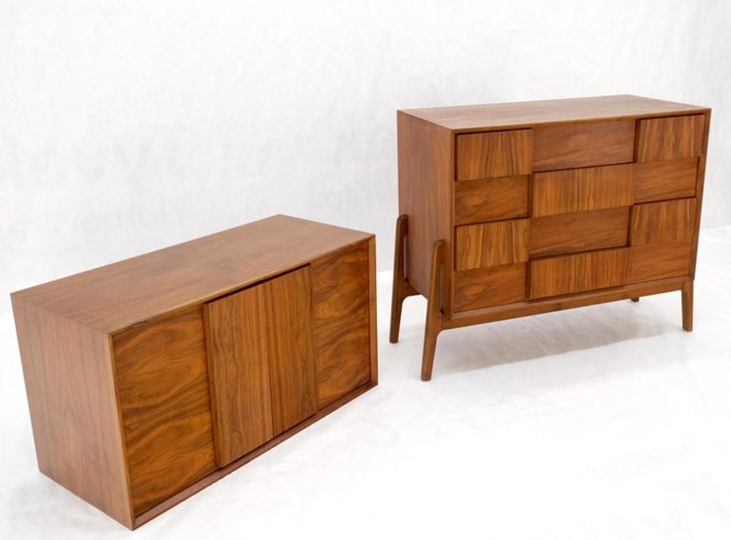 Danish Mid Century Modern Two Part Chest on Chest Block Front Two Doors Fin Back