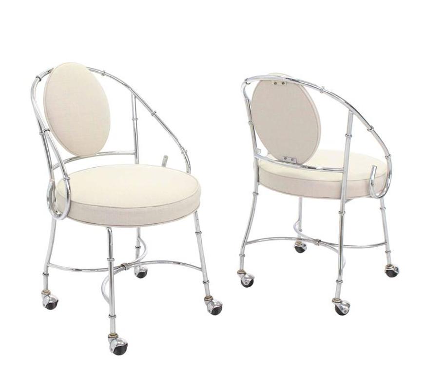 Pair of Faux Bamboo Chrome Fireside Lounge Side Chairs