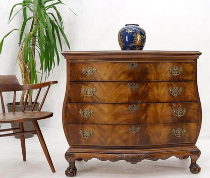 Carved Ball and Claw Feet Flame Mahogany Book Matched Dresser Bachelor Chest