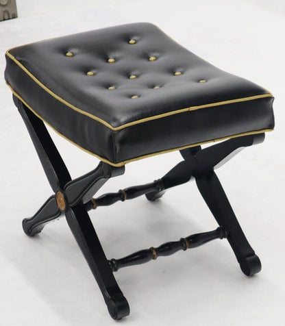 X Base Black Lacquer Tufted Two-Tone Upholstery Neoclassical Bench Footstool