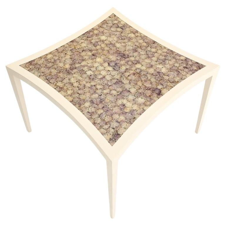 Enrique Garcel Diamond Shape Top White Lacquer Game Dinette Table Crushed Shell