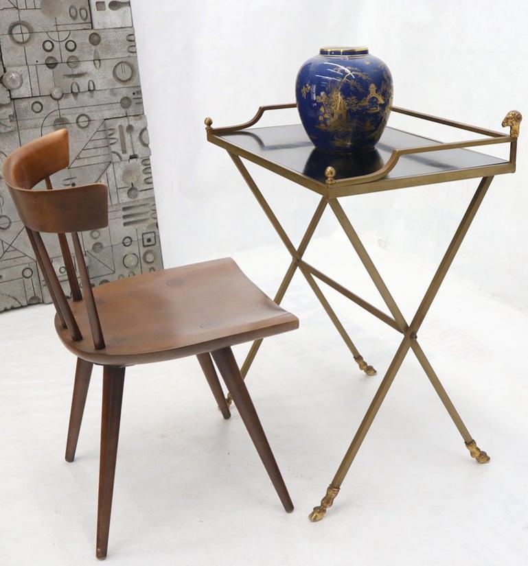 Chrome and Brass X Base Console w/ Gallery Rams Heads Hoof Feet Black Lamiante