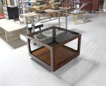 Square Walnut Base and Glass-Top Coffee or Side Table
