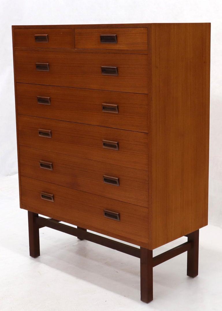 Danish Mid-Century Modern Tall High Boy Chest of 7 Drawers Dresser Cabinet