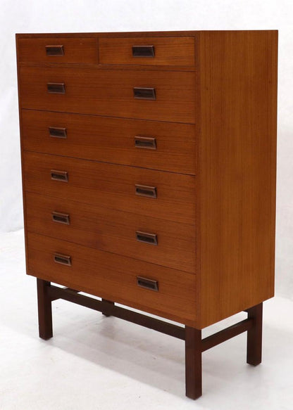 Danish Mid-Century Modern Tall High Boy Chest of 7 Drawers Dresser Cabinet