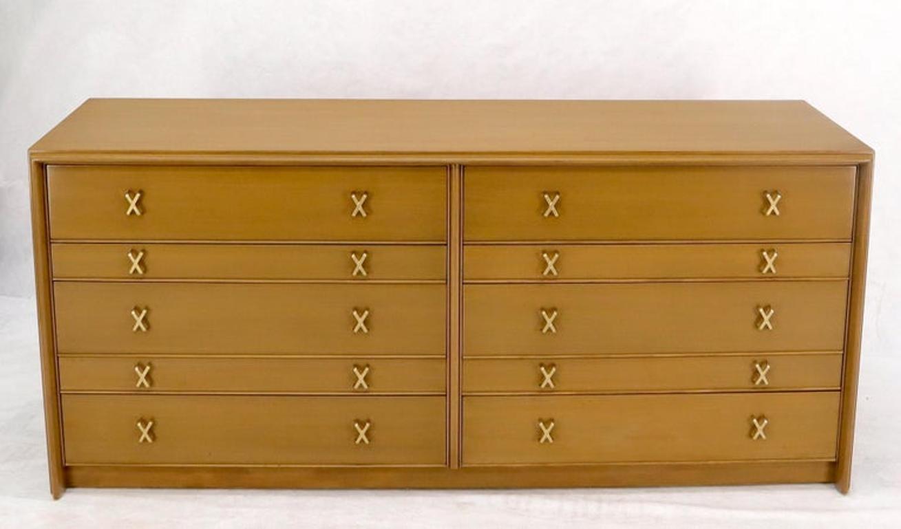 Paul Frankl for Johnson Furniture 10 Drawer Double Dresser Solid Brass X Pulls