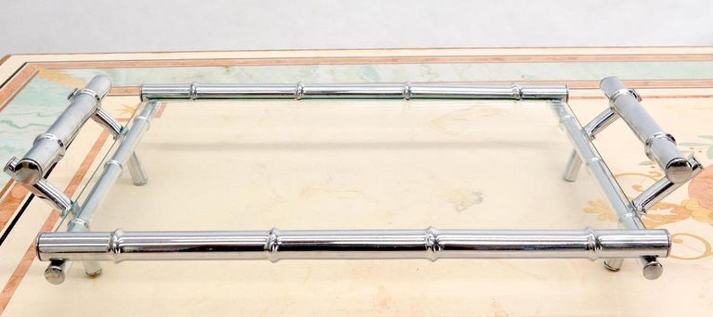 Faux Bamboo Chrome and Glass Decorative Tray with Handles
