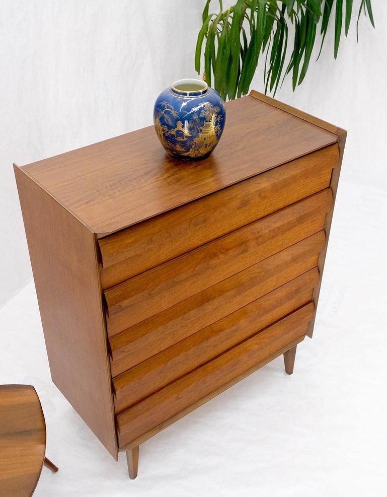 Walnut Mid-Century Modern Sculptural 5 Drawer High Chest Dresser Mint!