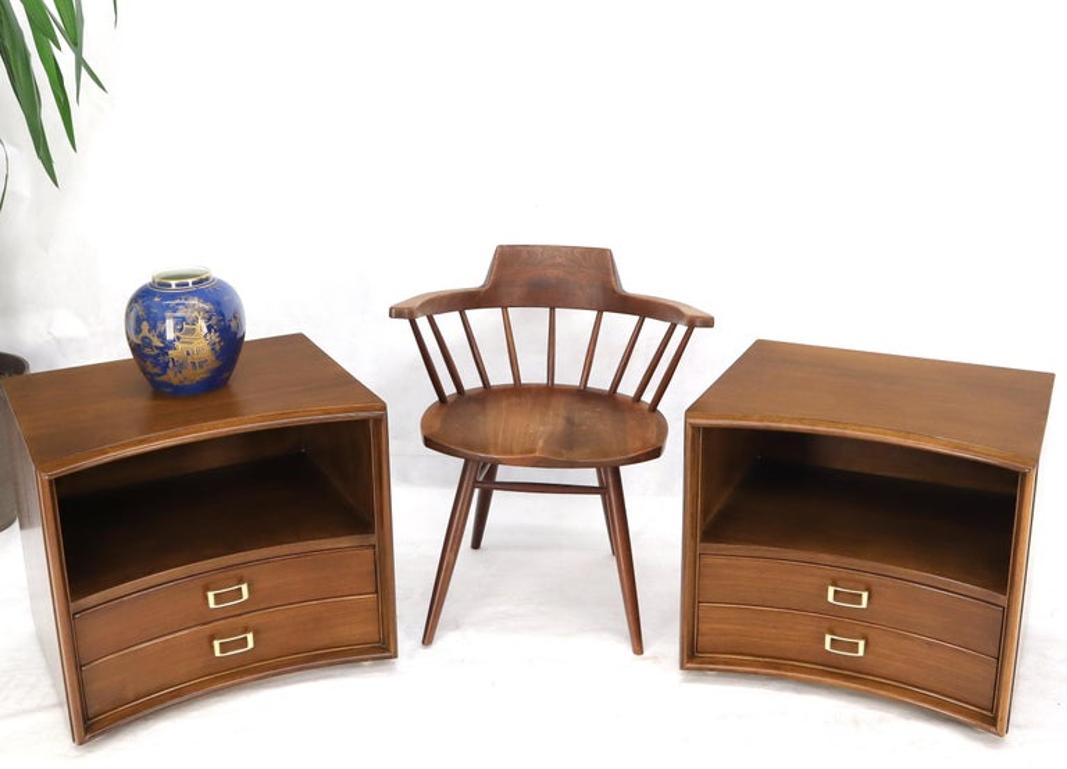 Pair of Paul Frankl Walnut Nightstands for Johnson Furniture Solid Brass Pulls