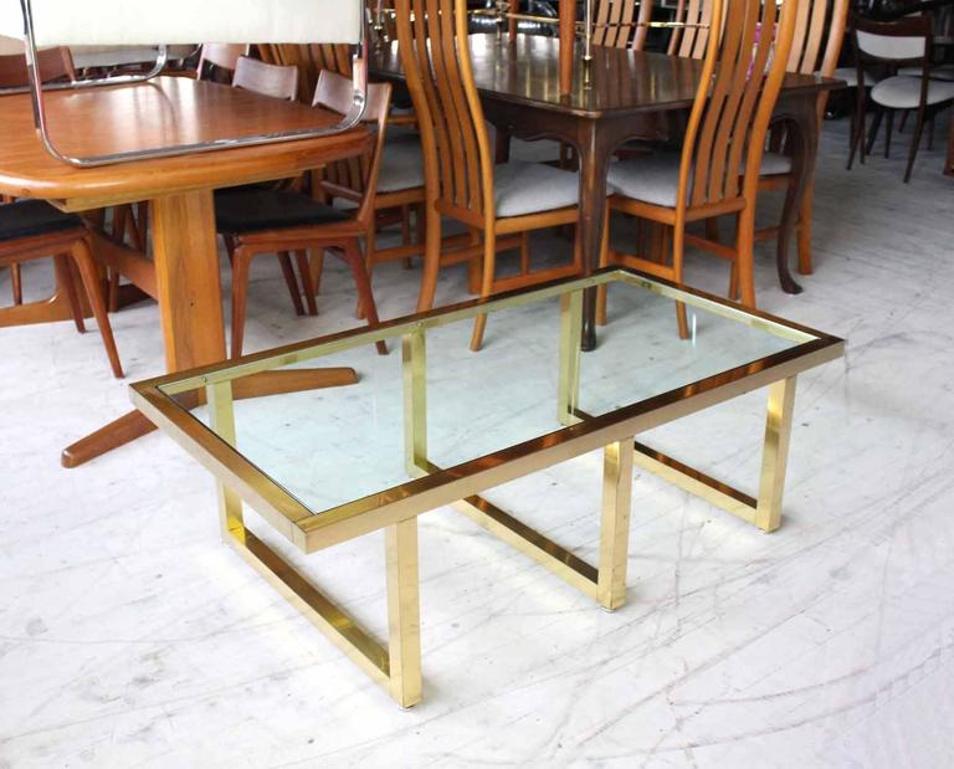 Rectangular Brass and Glass Mid-Century Modern Coffee Table