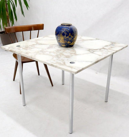 Square Marble Top Cylinder Chrome Legs Game Dining Center Table