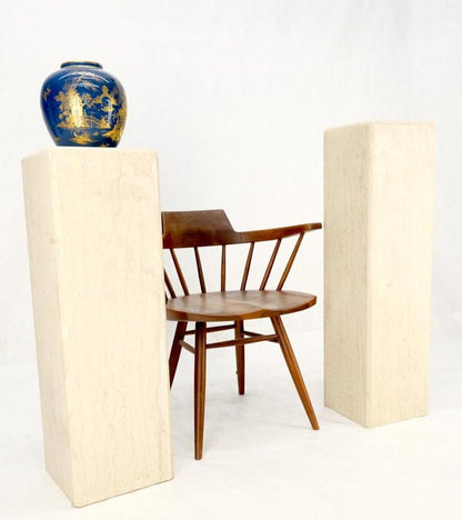 Mid-Century Modern Square Beveled Tall Travertine Marble Pedestals End Tables