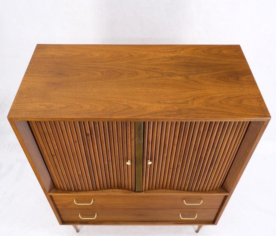 Walnut Tambour Doors Brass Hardware Serpentine Front 8 Drawers Dresser MINT!