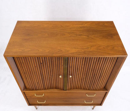 Walnut Tambour Doors Brass Hardware Serpentine Front 8 Drawers Dresser MINT!