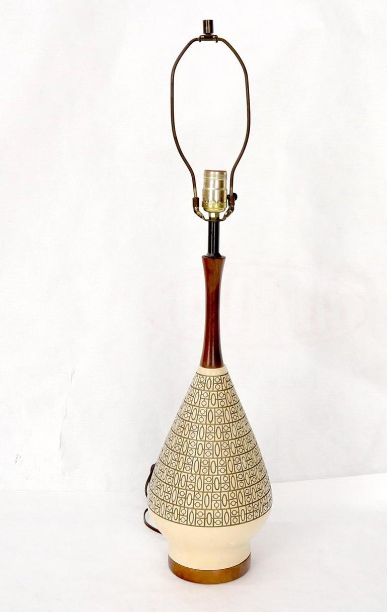 Pottery and Walnut Onion Shape Base Table Lamp, c. 1960's