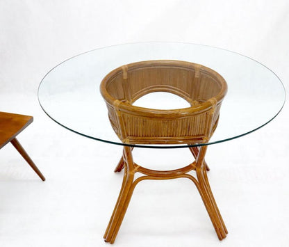 Bamboo Rattan Base Round Glass Top Dining Dinette Table