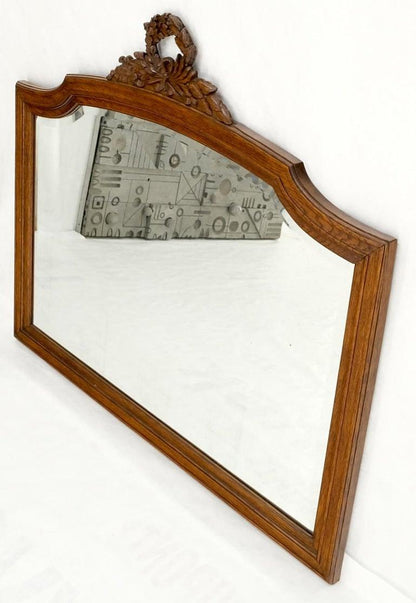 Antique Oak Carved Figural Beveled Glass Horizontal Wall Mirror