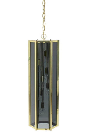 Tall and Narrow Smoked Glass and Brass Pendant Light Fixture