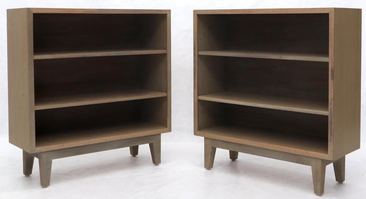 Pair of White Wash Finish Solid Mahogany Bookcases Cabinets