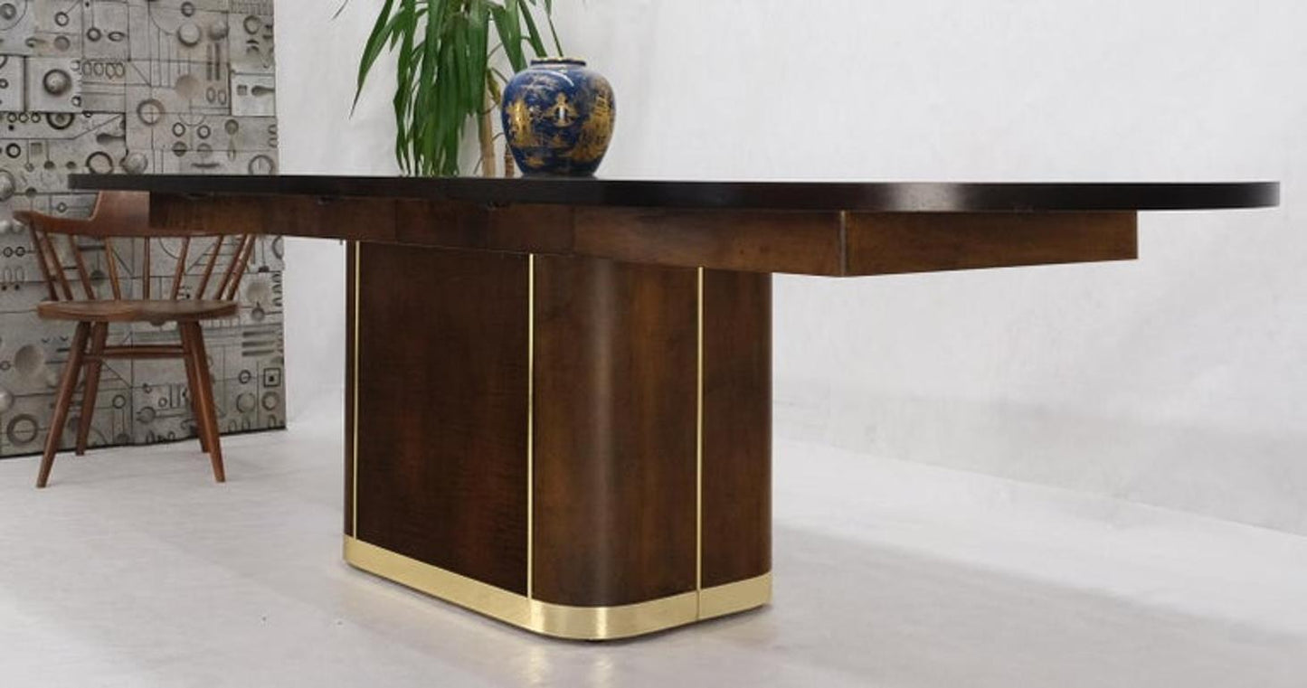 Racetrack Oval Single Pedestal Base Brass Espresso Dining Conference Table