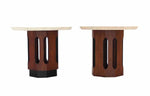 Pair of Octagon Shape Travertine Terrazzo Top End or Side Table on Walnut Bases